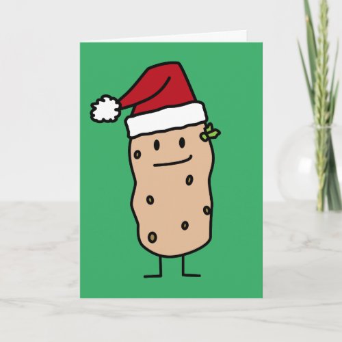 Potato Potatoes wearing Christmas Santa Hat Happy Holiday Card