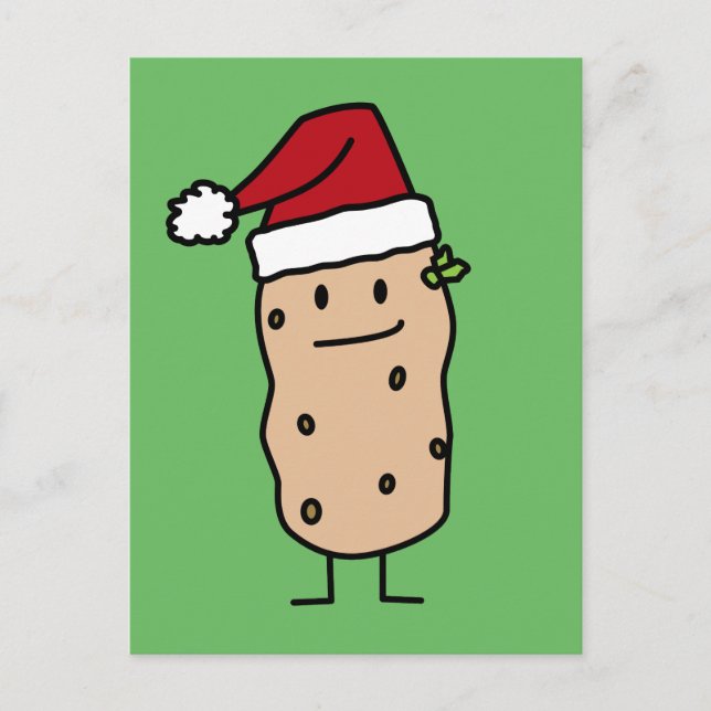 Potato Potatoes wearing Christmas Santa Hat Happy Holiday Postcard (Front)