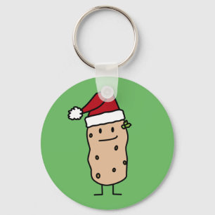 Potato Potatoes wearing Christmas Santa Hat Happy Keychain