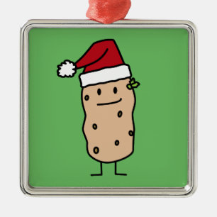 Potato Potatoes wearing Christmas Santa Hat Happy Metal Ornament