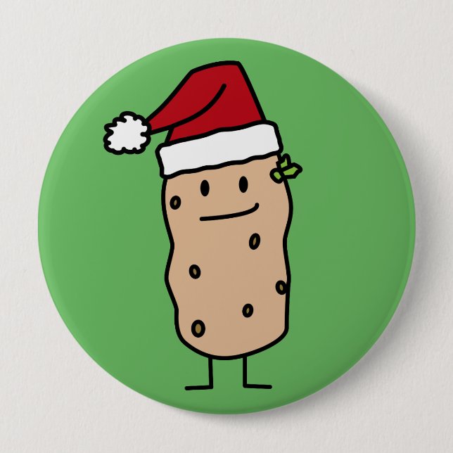 Potato Potatoes wearing Christmas Santa Hat Happy Pinback Button (Front)
