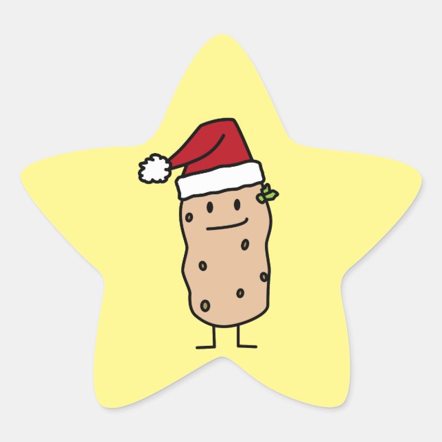 Potato Potatoes wearing Christmas Santa Hat Happy Star Sticker (Front)