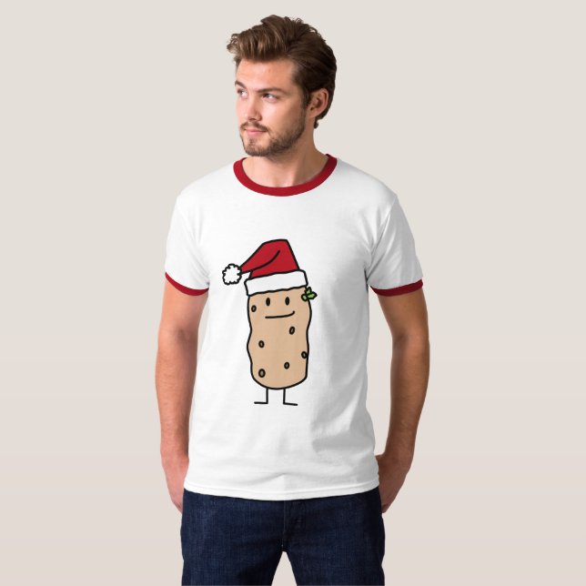 Potato Potatoes wearing Christmas Santa Hat Happy T-Shirt (Front Full)