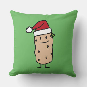 Potato Potatoes wearing Christmas Santa Hat Happy Throw Pillow