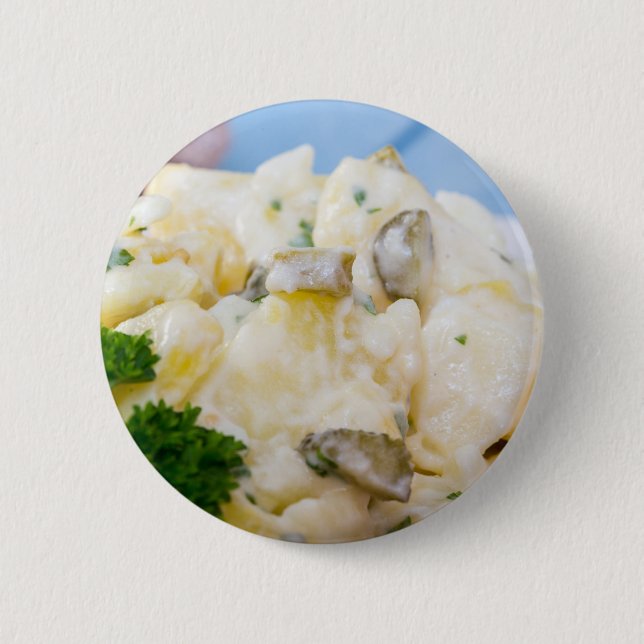 Potato salad with sausage and mustard button (Front)
