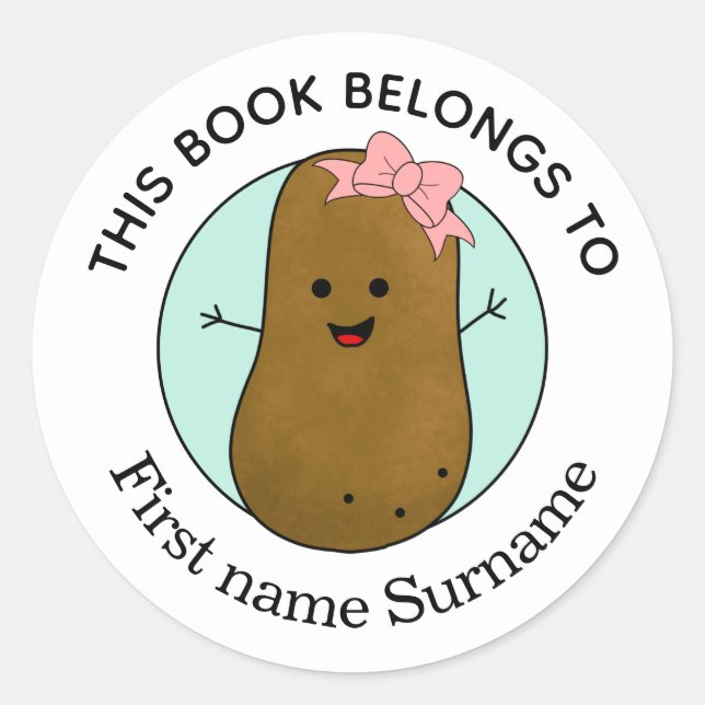 Potato This Book Belongs To Personalized  Classic  Round Sticker (Front)