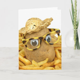 potato with straw hat and glasses humor card