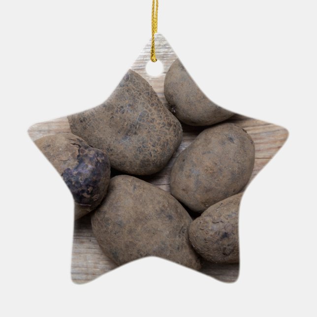 Potatoes on rustic wood Concept Ceramic Ornament (Front)