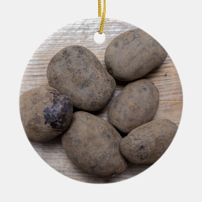 Potatoes on rustic wood Concept Ceramic Ornament (Front)