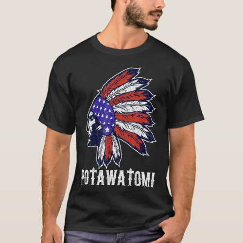Potawatomi Native American Flag Pride Headdress T_Shirt