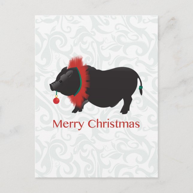 Potbellied Pig Merry Christmas Design Holiday Postcard (Front)