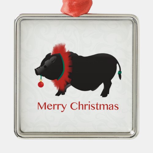 Potbellied Pig Merry Christmas Design Metal Ornament