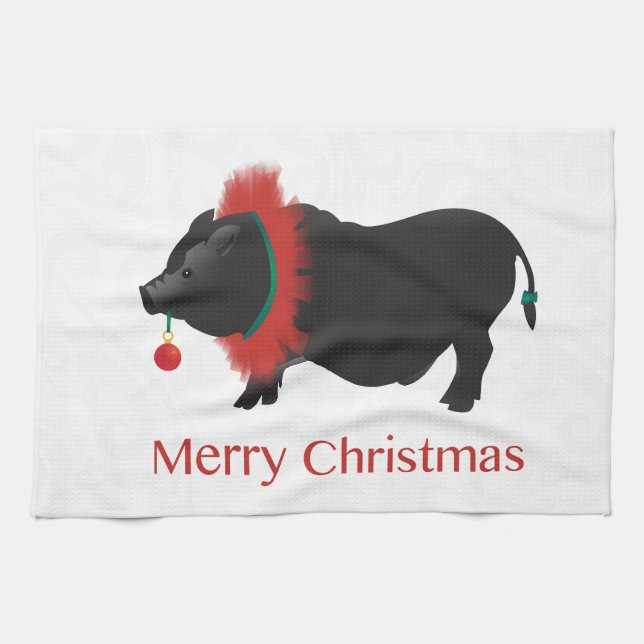 Potbellied Pig Merry Christmas Design Towel (Horizontal)