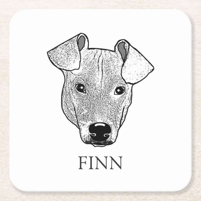  Potcake Dog Personalized Hand Drawing Square Paper Coaster (Front)