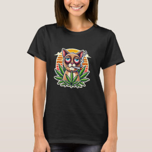Pothead Cat Smoking Weed Retro Sunset T-Shirt