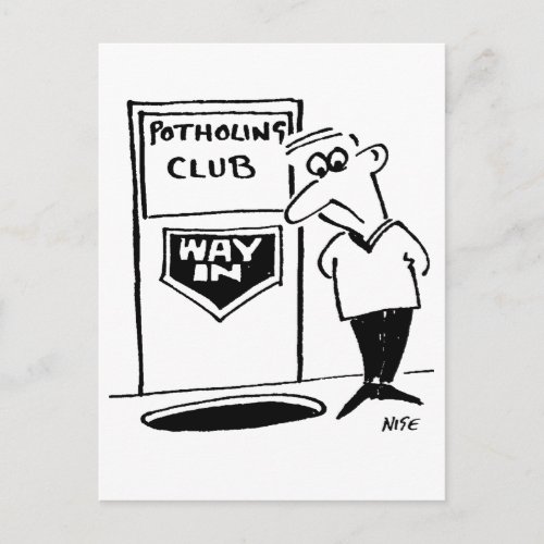 Potholing Club Entrance in the Floor Cartoon Postcard