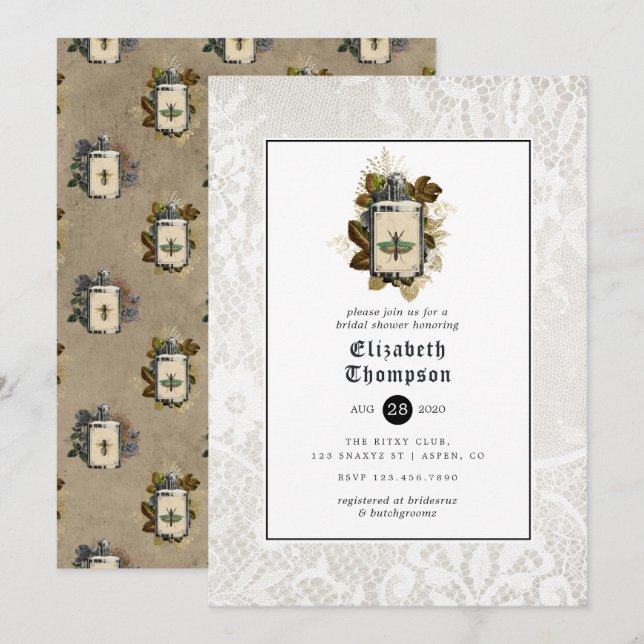 Potion Bottle and Lace Gothic Bridal Shower Invitation (Front/Back)