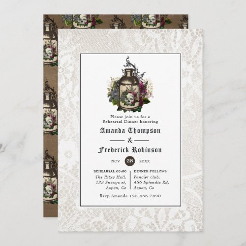 Potion Bottle and Lace Gothic Rehearsal Dinner Invitation