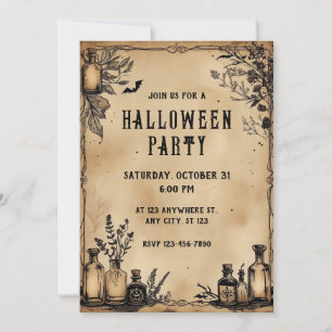 Potion Bottles Parchment Paper Texture Halloween Invitation