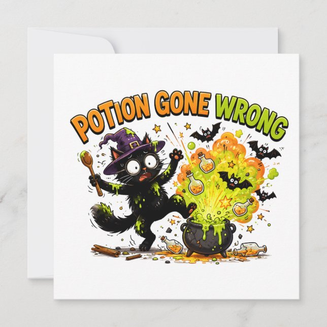 Potion Gone Wrong Funny Halloween Cat Invitation (Front)
