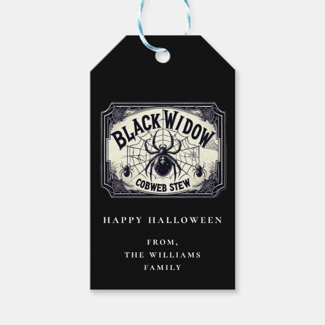 Potion Halloween Party Black Widow Web Gift Tag (Front)