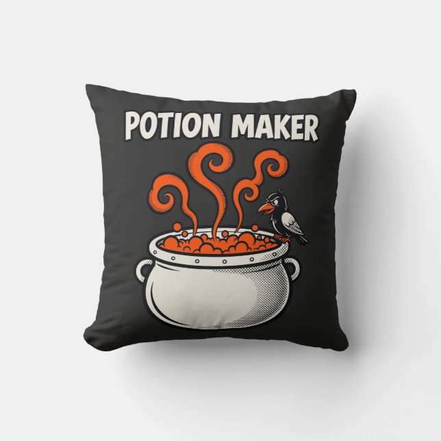  Potion Maker Witchy Comic Tee Throw Pillow (Front)