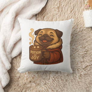 Potion of Joy Pug Pillow Cute Cozy Christmas Dog