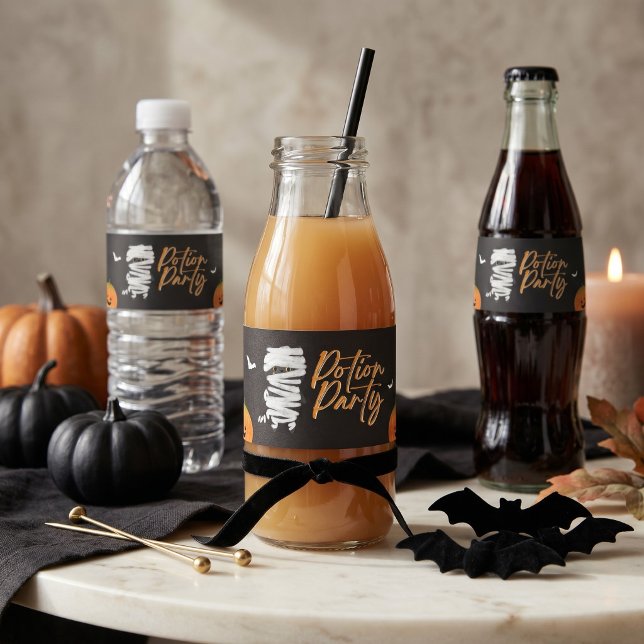 Potion Party Cute Mummy Cat Halloween Water Bottle Label (Creator Uploaded)