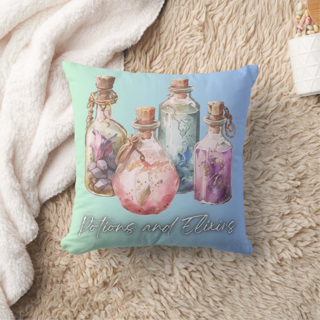 Potions and Elixirs Spell Bottles Halloween Throw Pillow (Blanket)