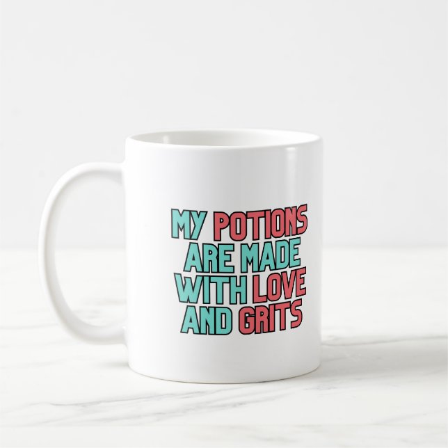 Potions and Grits Southern Witches Witchy Humor Coffee Mug (Left)