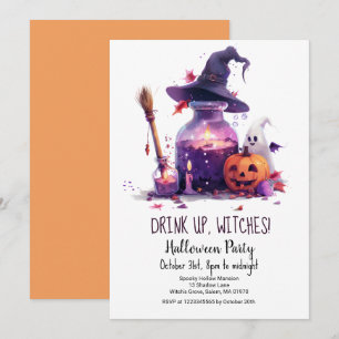Potions Pumpkin Ghost Witch Hat Halloween Party Invitation