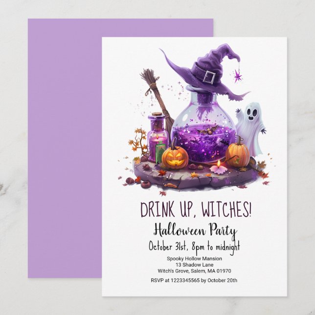 Potions Pumpkin Ghost Witch Hat Halloween Party  Invitation (Front/Back)