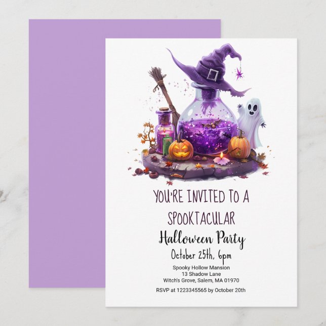 Potions Pumpkin Ghost Witch Hat Halloween Party  Invitation (Front/Back)