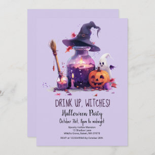 Potions Pumpkin Ghost Witch Hat Halloween Party Invitation