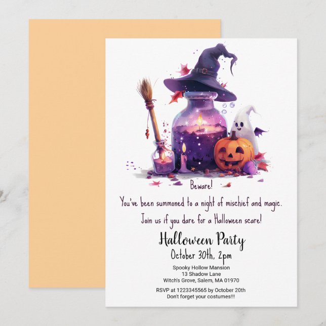 Potions Pumpkin Ghost Witch Hat Halloween Party  Invitation (Front/Back)