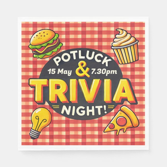 Potluck and Trivia night invite byo pot luck Napkins (Front)