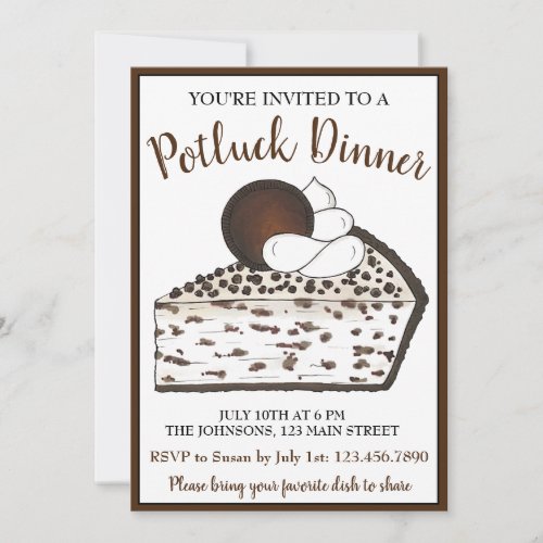 Potluck Dinner Dessert Party Cookies and Cream Pie Invitation