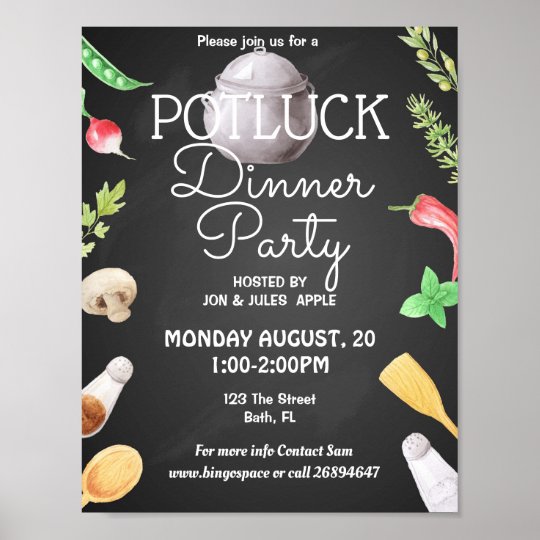 potluck dinner party potluck party invite poster | Zazzle.com