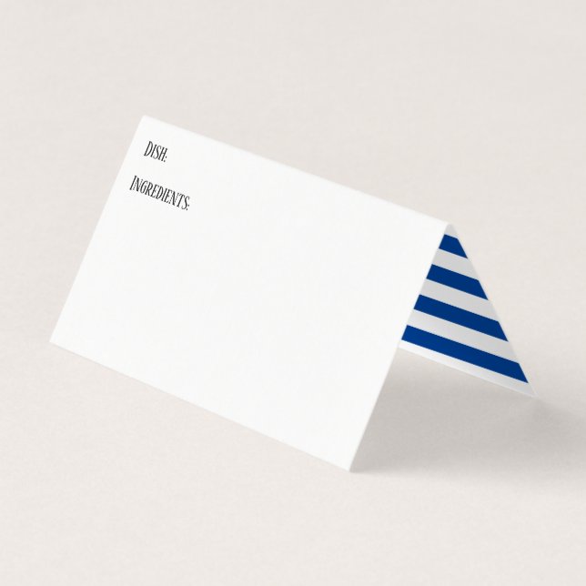 Potluck Dish Recipe Tent Cards, Blue White Stripes Business Card (Front)