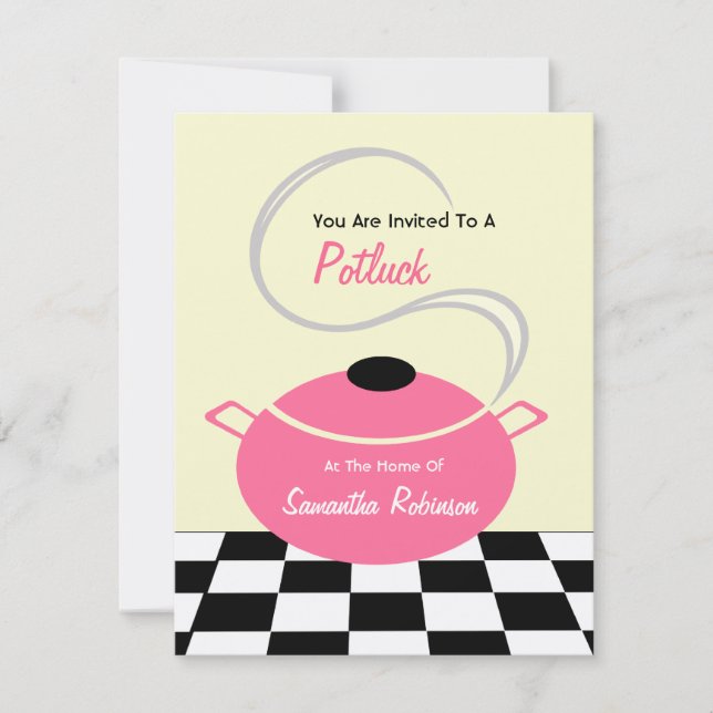 Potluck Invite - Black White & Pink Kitchen (Front)