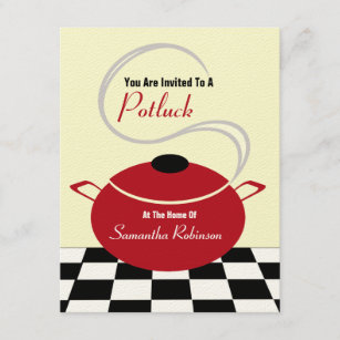 Potluck Invite - Black White & Red Kitchen