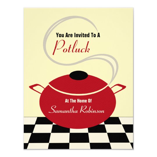 Potluck Invite Black White Red Kitchen Zazzle Com