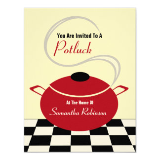 Potluck Invite - Black White & Red Kitchen 4.25