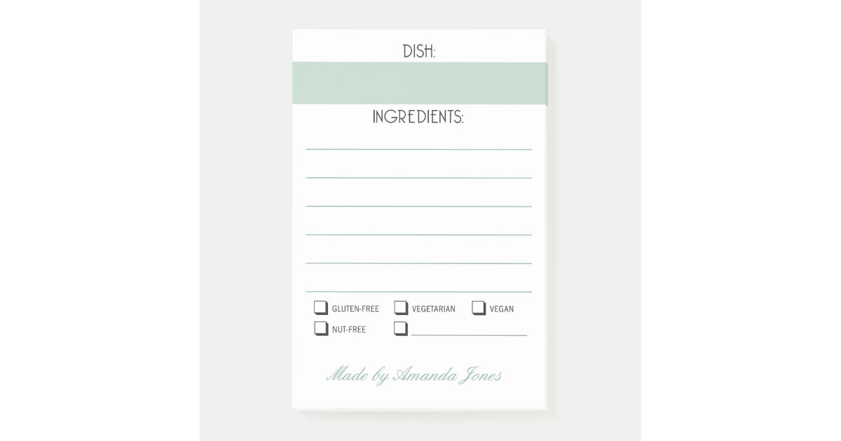 Potluck or catering dish ingredient food allergy post-it notes | Zazzle