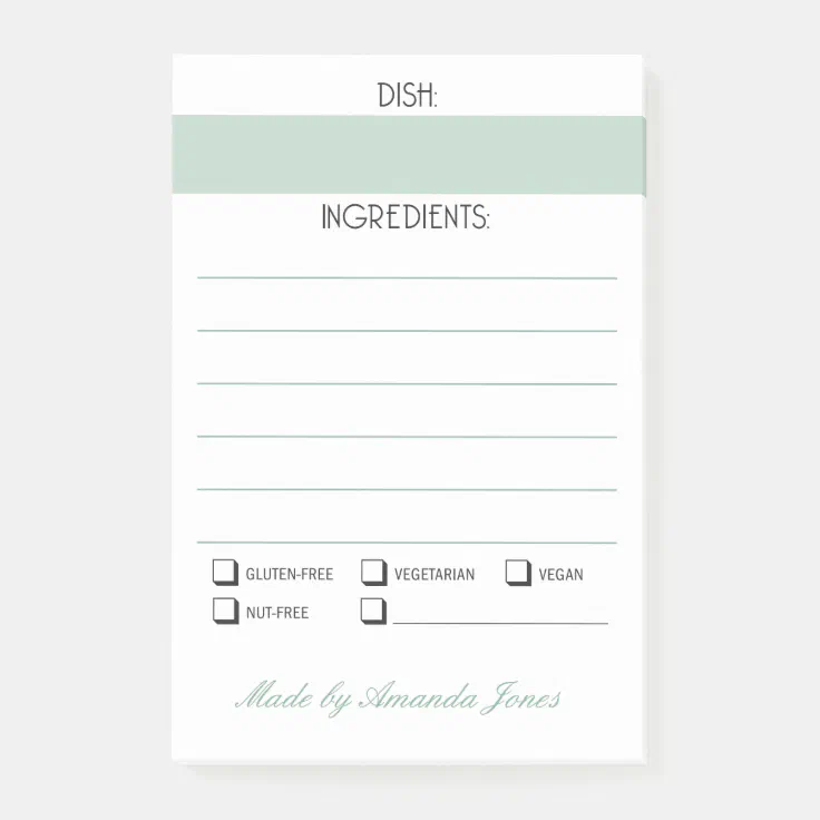 Potluck or catering dish ingredient food allergy post-it notes | Zazzle