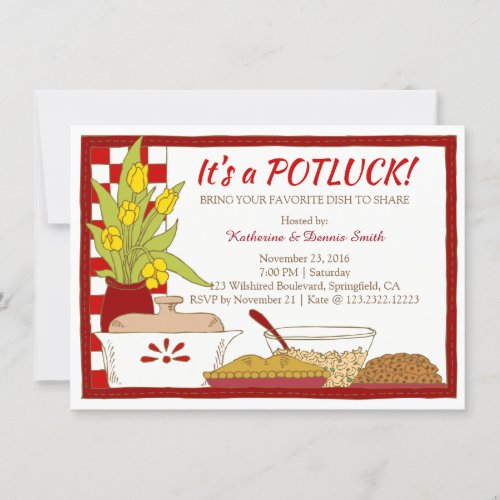 Potluck Party Dinner or Lunch Birthday Invitation