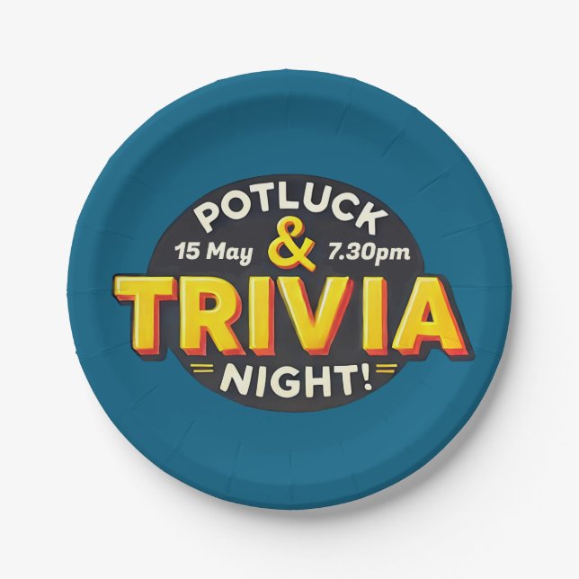 Potluck Trivia night party get-together Paper Plates (Front)
