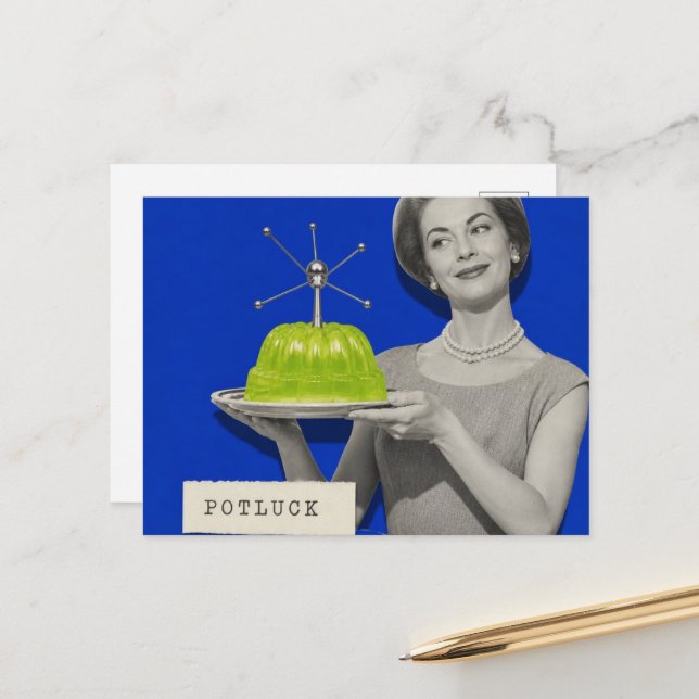 potluck Woman retro surreal collage Postcard (Front/Back In Situ)