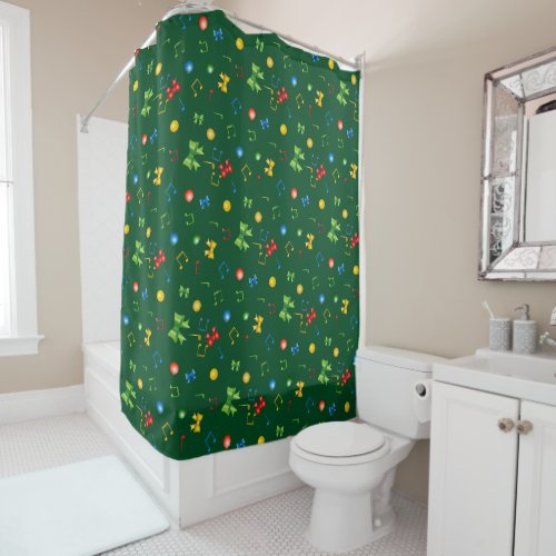 Potpourri of Christmas Elements on GREEN Shower Curtain