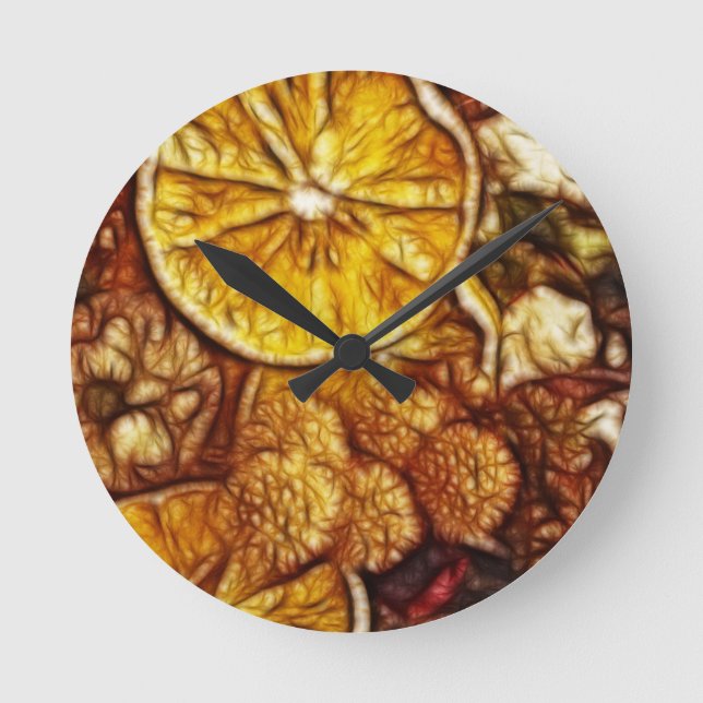 Potpourri Oranges Fractal Round Clock (Front)